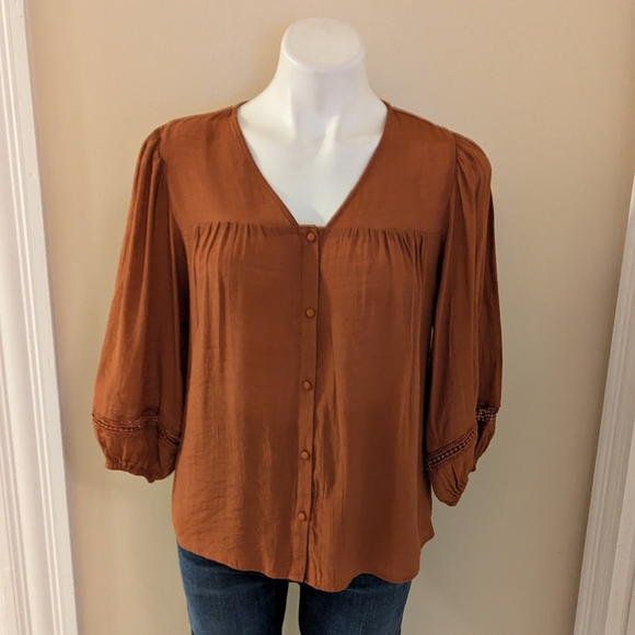 Nanette Lapore orange button down top size M - Picture 1 of 7